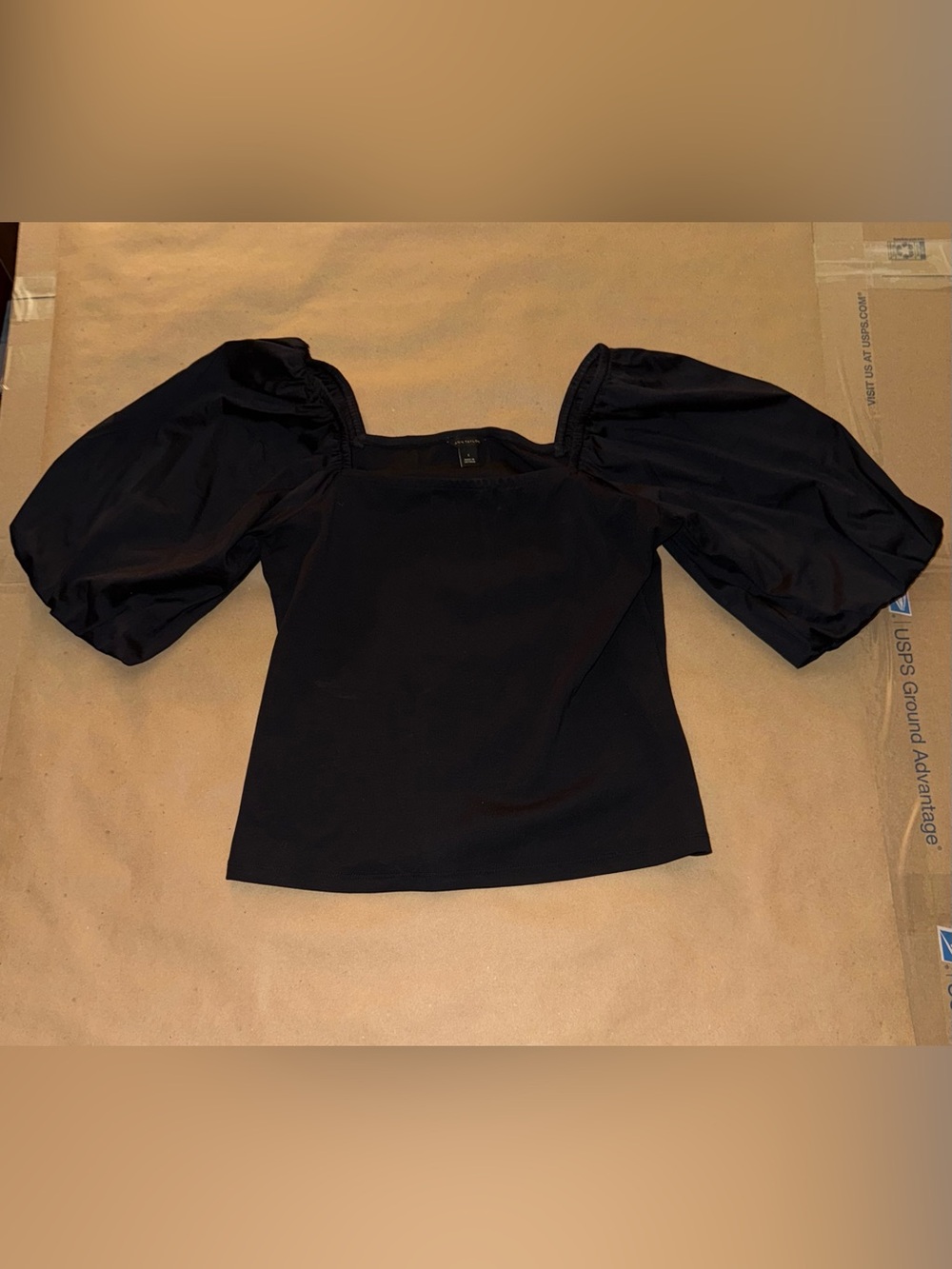Ann Taylor Black Fitted Puff Sleeve Top Size Small Business Casual Preppy Formal